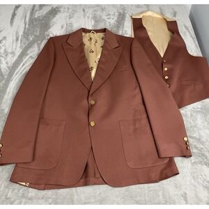 Vintage JC Penny 2pc Set: Blazer Jacket & Vest Mens 44 Gold Button Western Sport